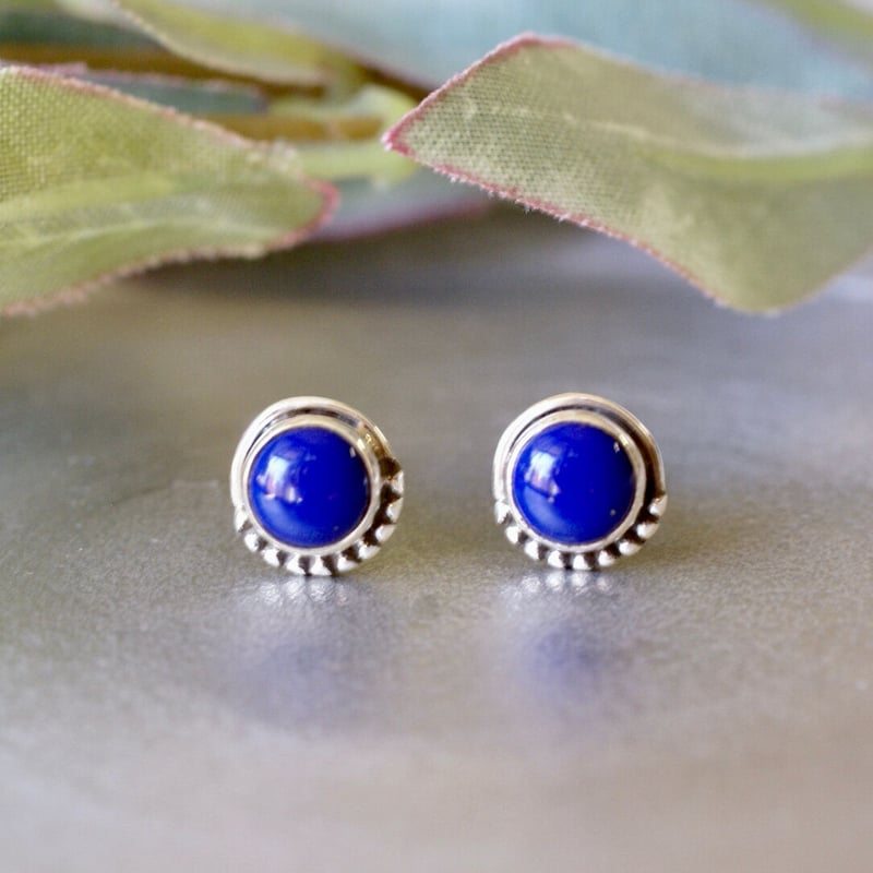 エスニックスタッドピアス（ラブラドライト/ラピスラズリ） シルバー