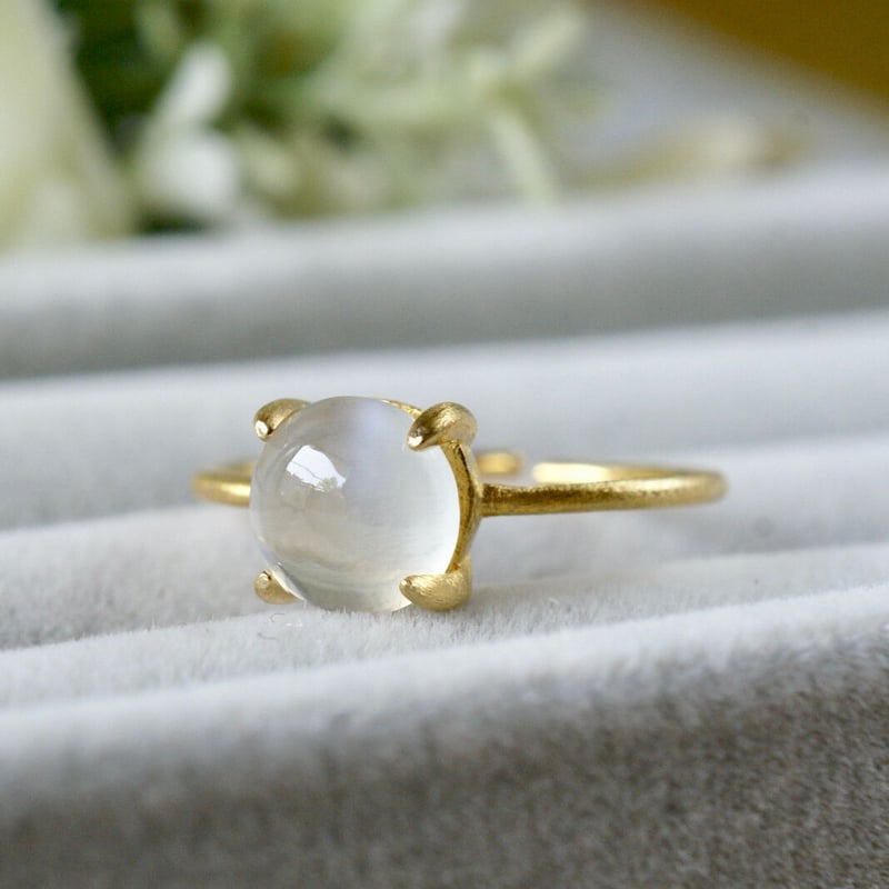 Handmade】ムーンストーンキャッツアイ 7号〜フリーサイズリング 18k