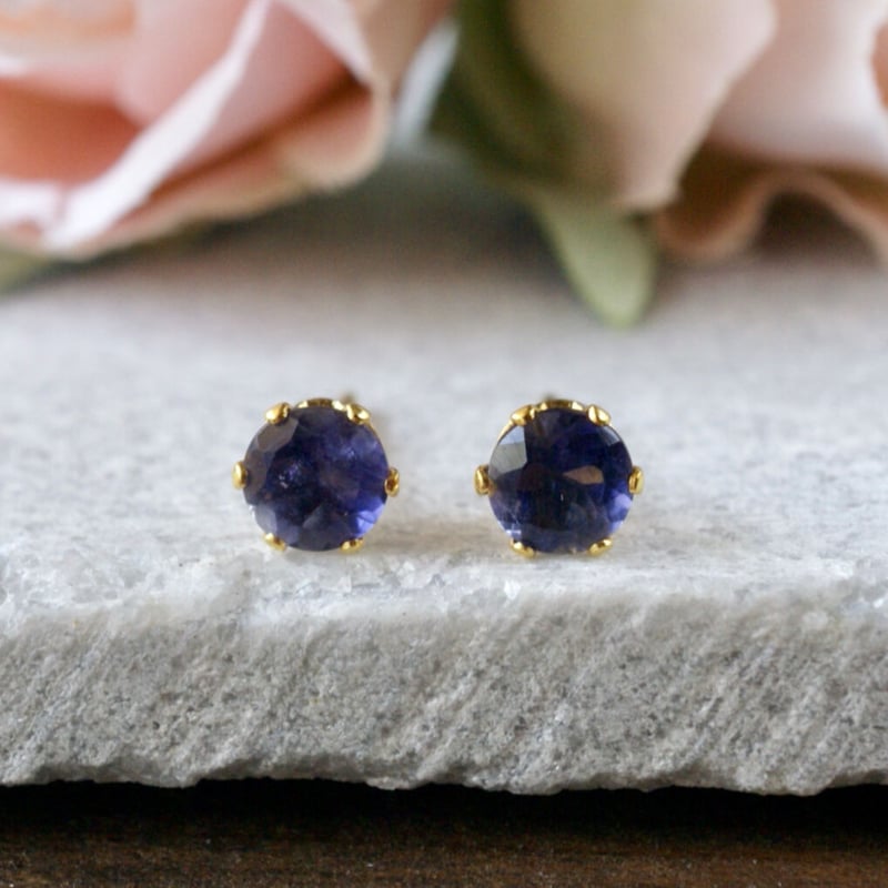 Handmade】ブルー アイオライト スタッドピアス サージカルステンレス  