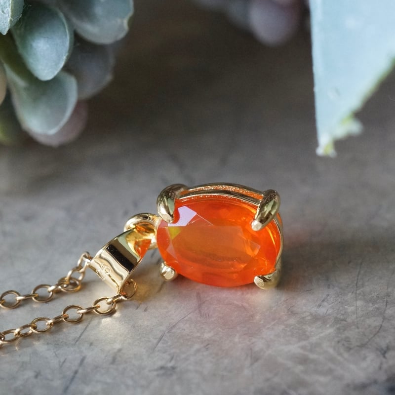 Handmade】オレンジ ファイアオパール ペンダントトップ 18kゴールド