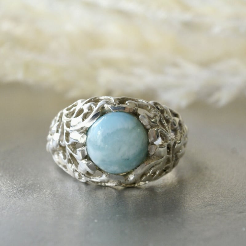 ブルー ラリマー 透かし彫りリング シルバー925 14号（sv-124-3