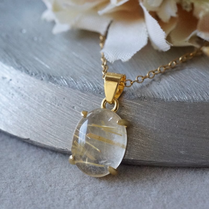 ルチルクォ―ツ ペンダントトップ Handmade】ルチルクォーツ ペンダントトップ 18kgp（ヘアライン