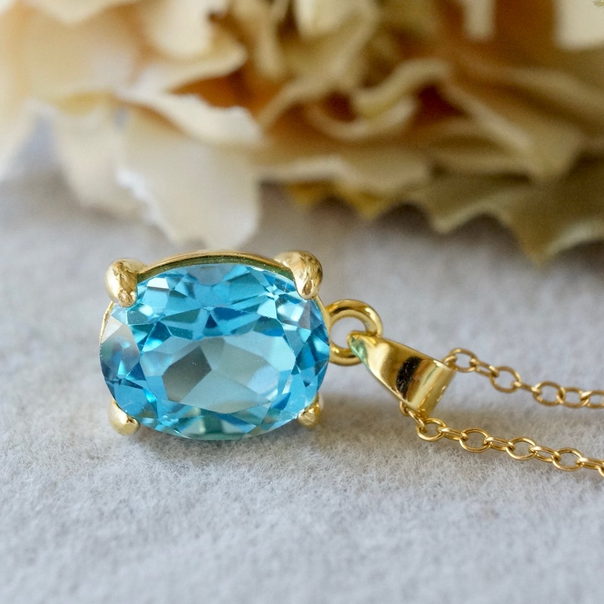Handmade】スイス ブルートパーズ ペンダントトップ 18kゴールドプレー 