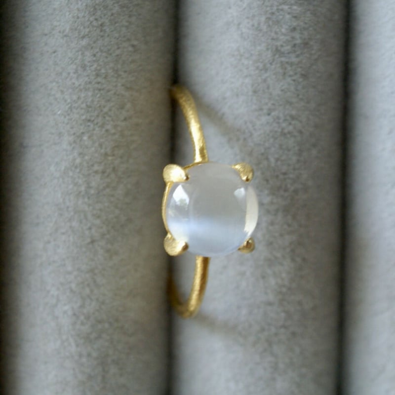Handmade】ムーンストーンキャッツアイ 7号〜フリーサイズリング 18k