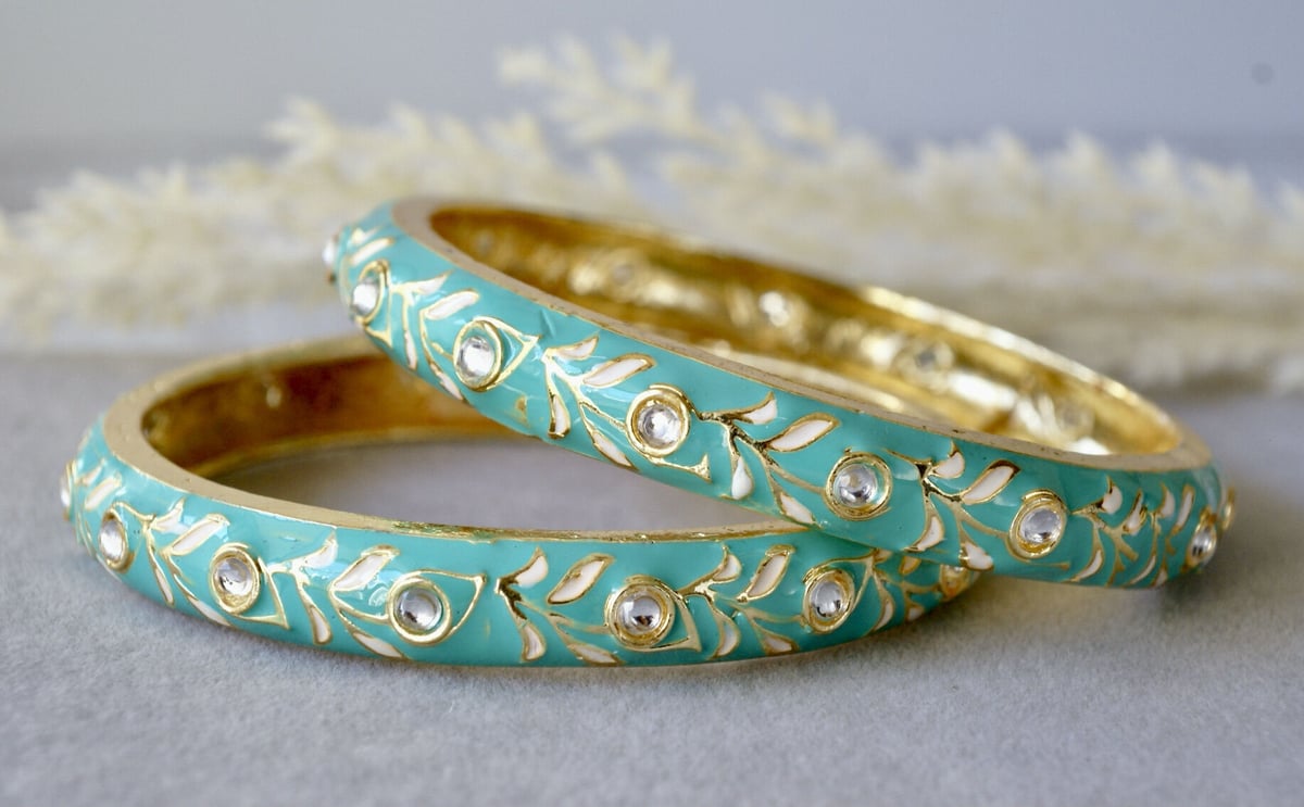 ミーナカリ ゴールドバングル 2本セット ターコイズブルー（ba-24