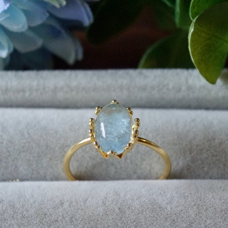 受注制作】△クリアブルー アクアマリン リング 7号〜フリーサイズ/7号