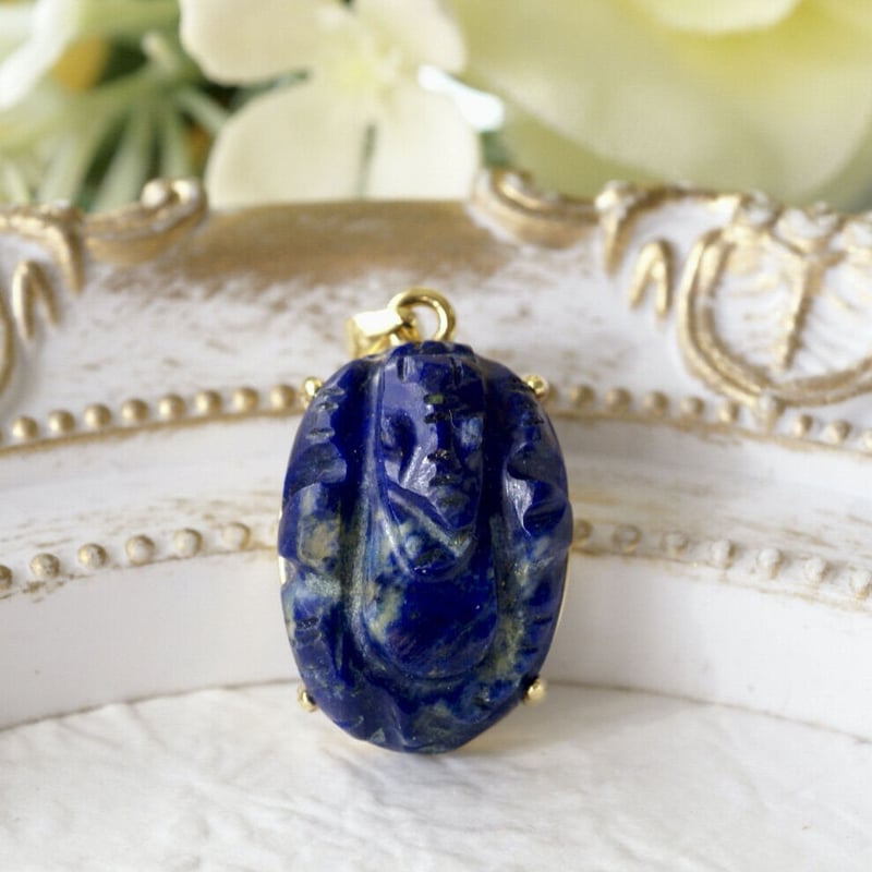Handmade】ラピスラズリ ガネーシャ ペンダントトップ 18kゴールド