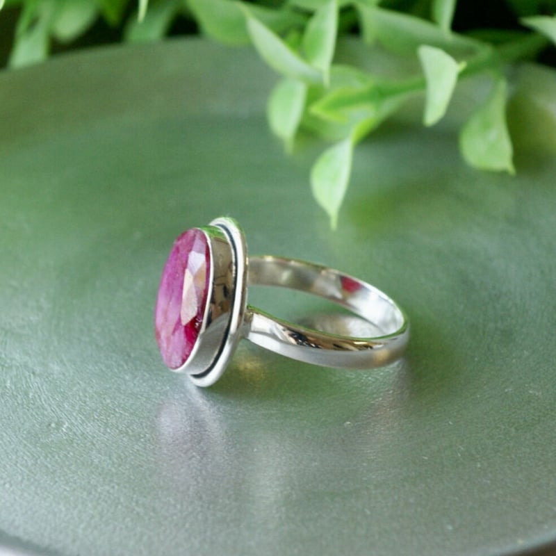 訳あり レッド ルビー オーバルシェイプ リング シルバー925 13