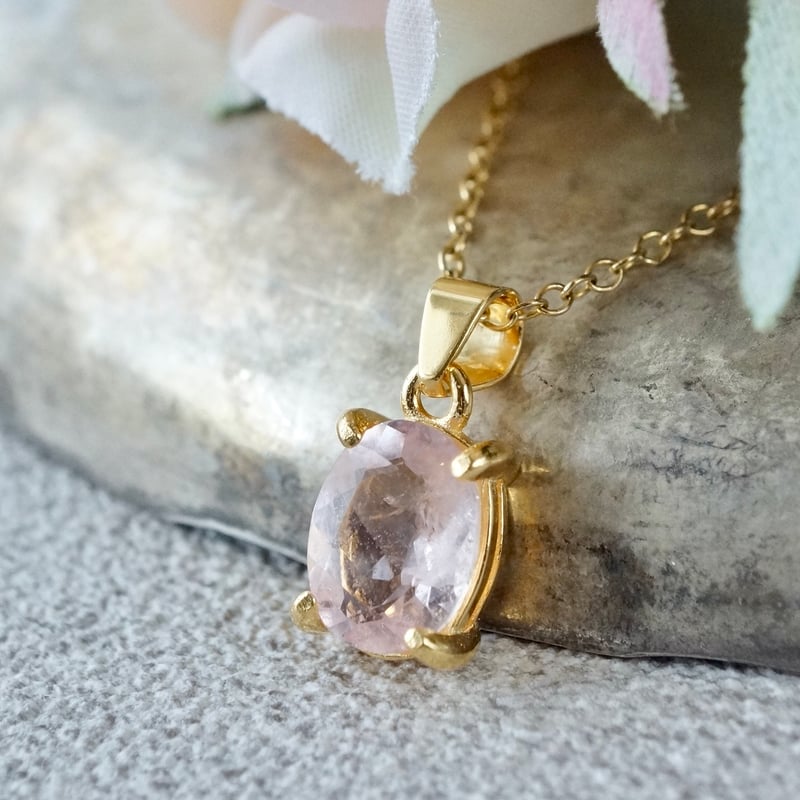 Handmade】ピンク モルガナイト ペンダントトップ 18kゴールドプレー  