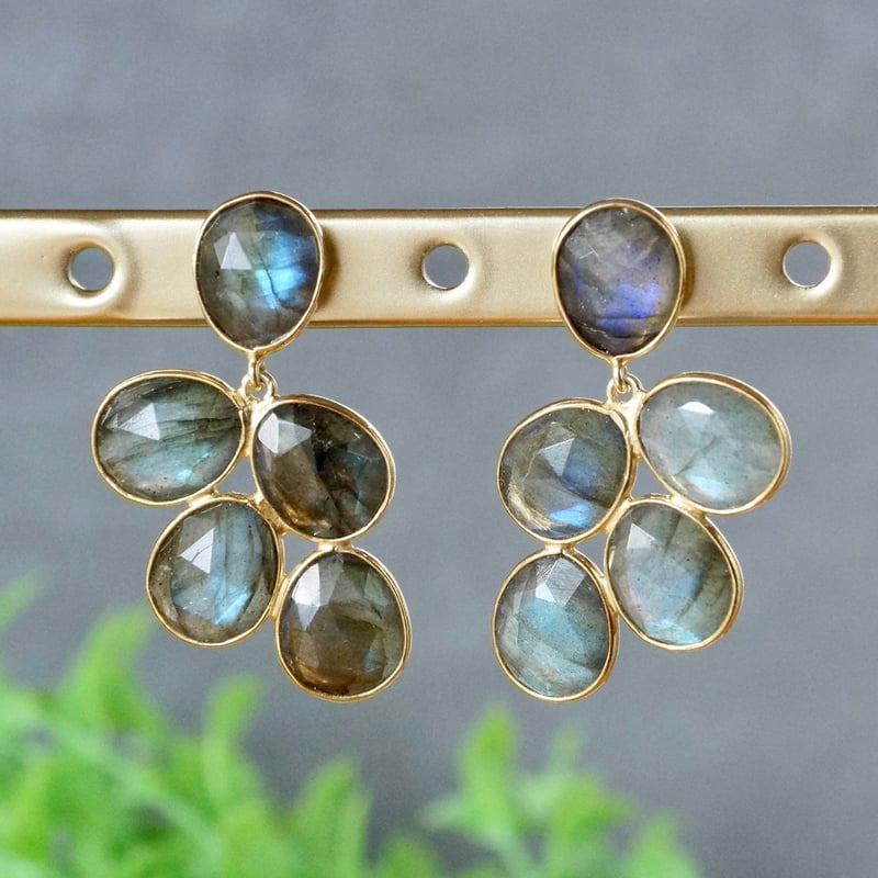 ☆ラブラドライト 大振りピアス 18kゴールドプレーテッド シルバー925