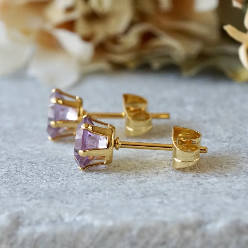 Handmade】アメジスト コンケーブカット スタッドピアス サージカル