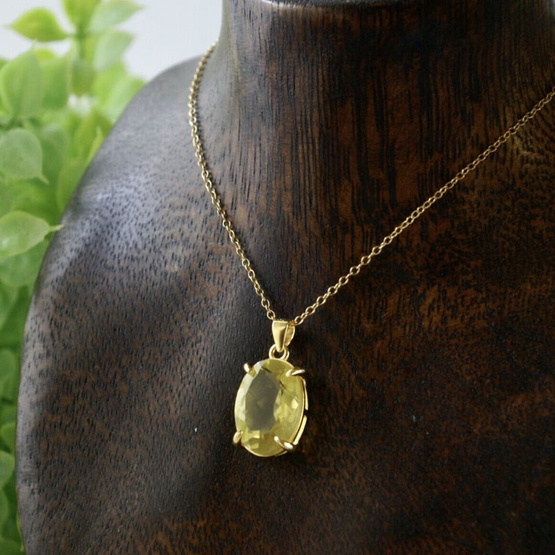 Handmade】濃いめ発色 レモンクォーツ ペンダントトップ 18k