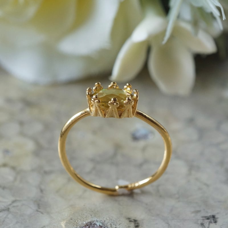 Handmade】ダークグリーン スフェーン クラウンモチーフ 7号