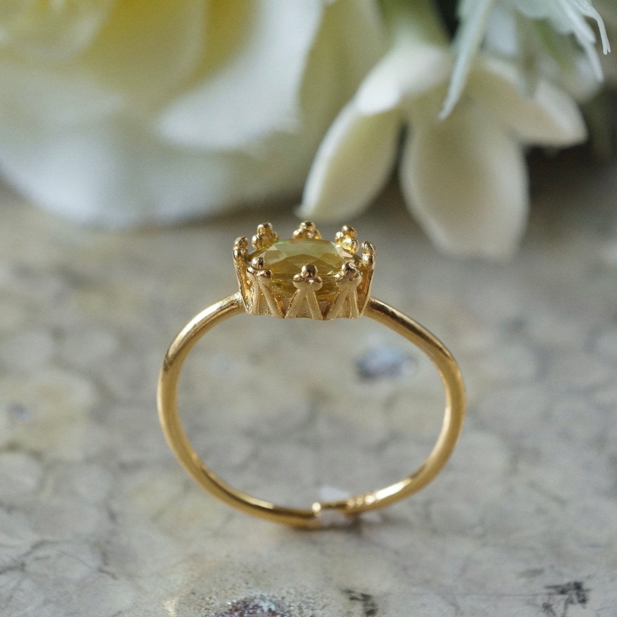 ラスボスだーーーっ！非加熱天然スフェーン1.05ct　S925フリーサイズリング Handmade】ダークグリーン スフェーン クラウンモチーフ 7号