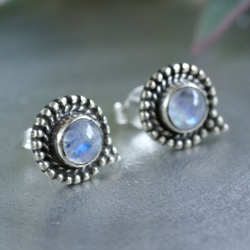 レインボームーンストーン スタッドピアス シルバー925（b-23-3