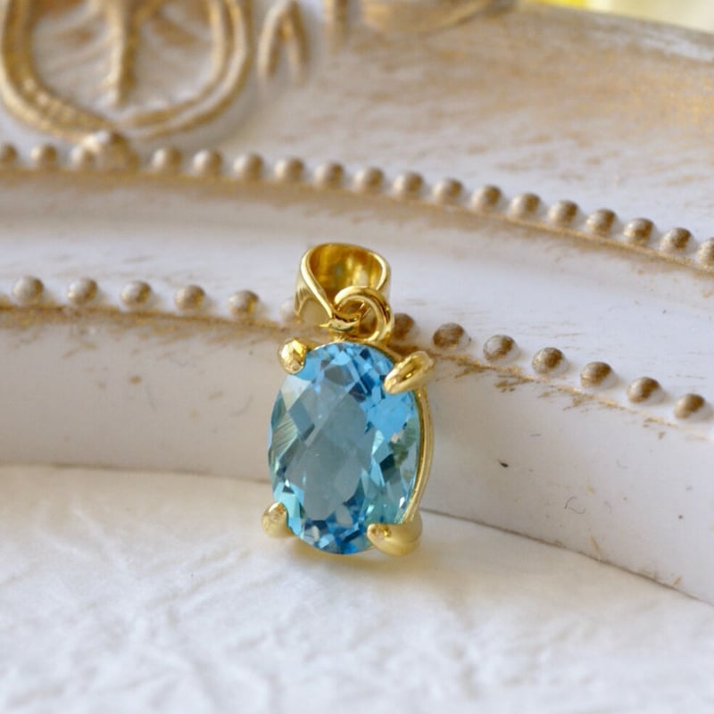 Handmade】スイス ブルートパーズ チェッカーカット ペンダントトップ