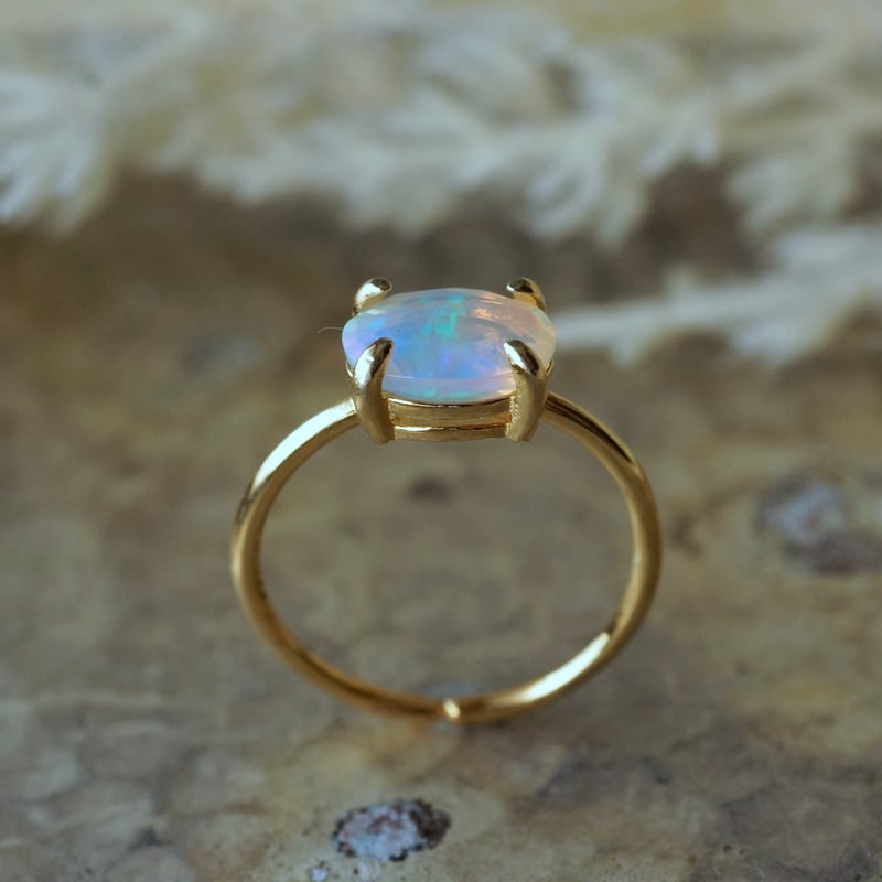 Handmade】オパール ファセットカット 7号〜フリーサイズリング 18k