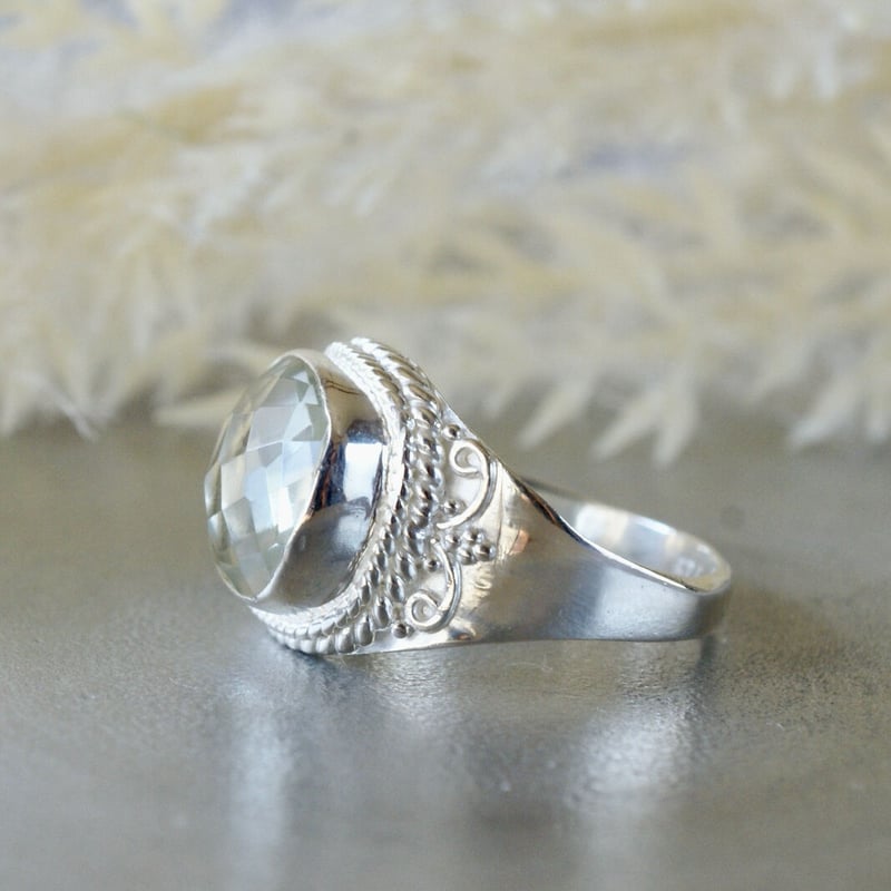 グリーンアメジスト チェッカーカットリング シルバー925 12号（sv-592