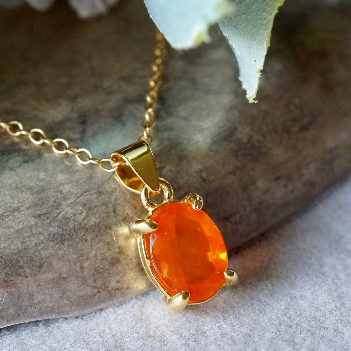 Handmade】オレンジ ファイアオパール ペンダントトップ 18k