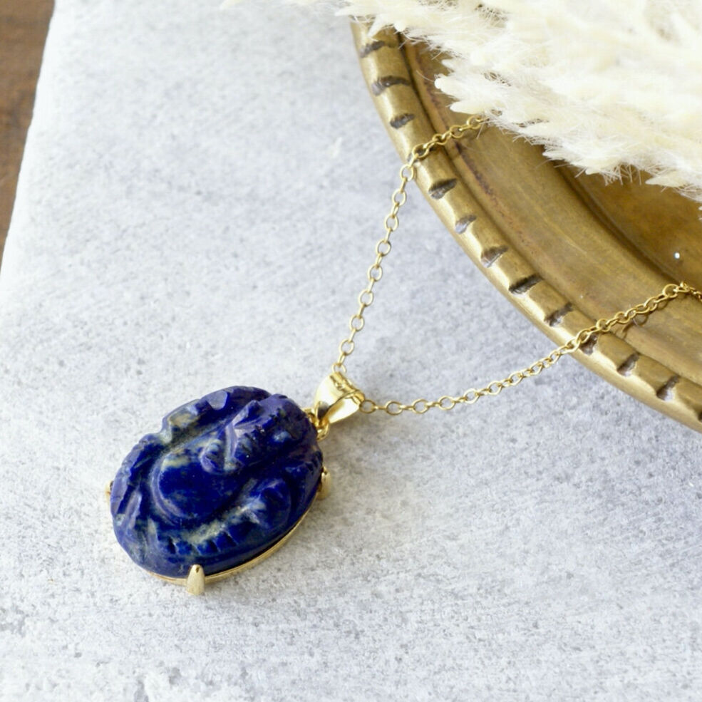 Handmade】ラピスラズリ ガネーシャ ペンダントトップ 18kゴールド