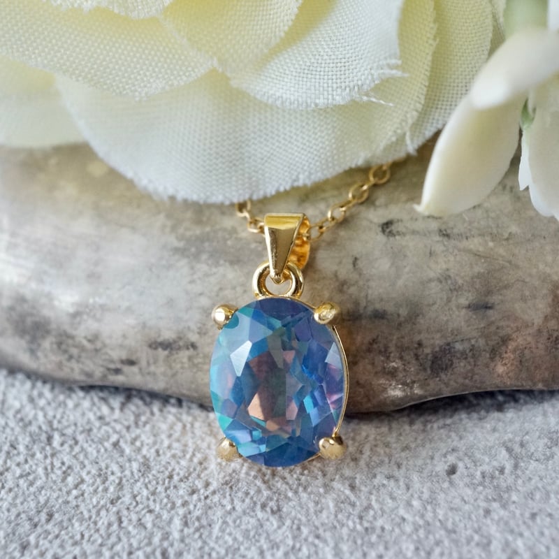 Handmade】ブルー ミスティッククォーツ ペンダントトップ 18kゴールド