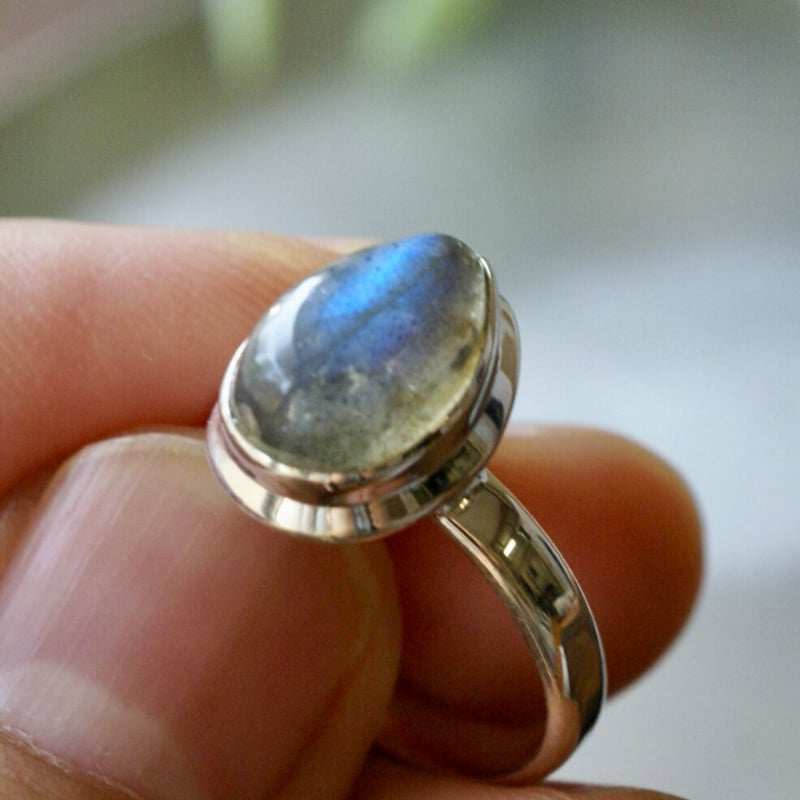 ラブラドライト　ブルーシラー ブルーシラー ラブラドライト ペアーシェイプリング シルバー925 11.5