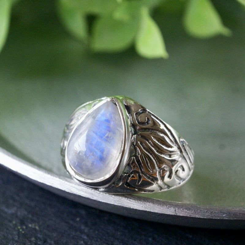 レインボームーンストーン リーフモチーフリング シルバー925 約