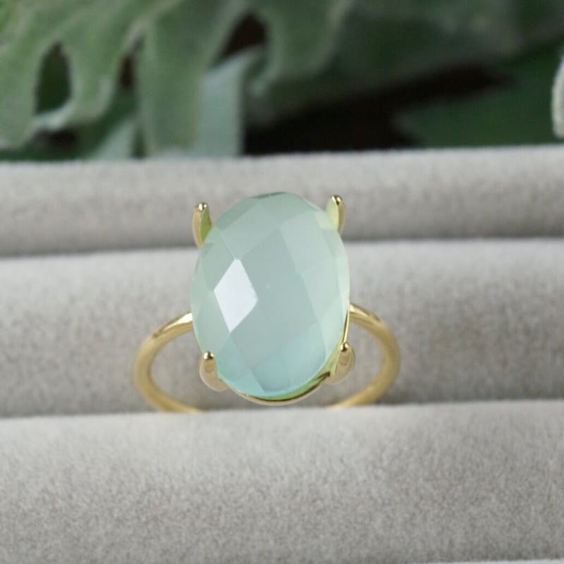 受注制作】△シーブルーカルセドニー 7号〜フリーサイズリング