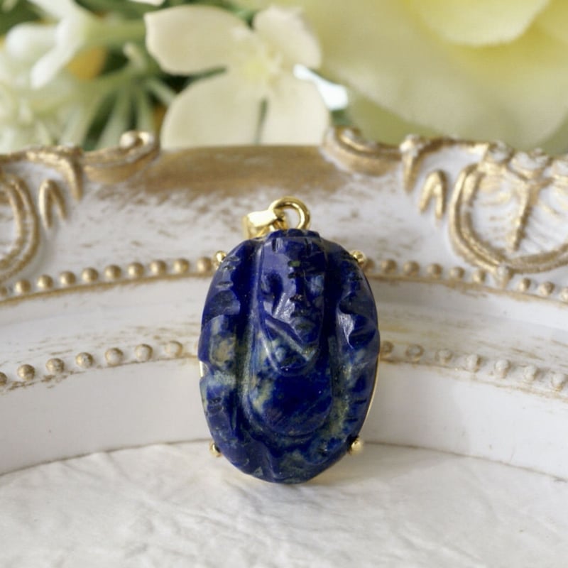 Handmade】ラピスラズリ ガネーシャ ペンダントトップ 18k Handmade】ラピスラズリ ガネーシャ ペンダントトップ 18k