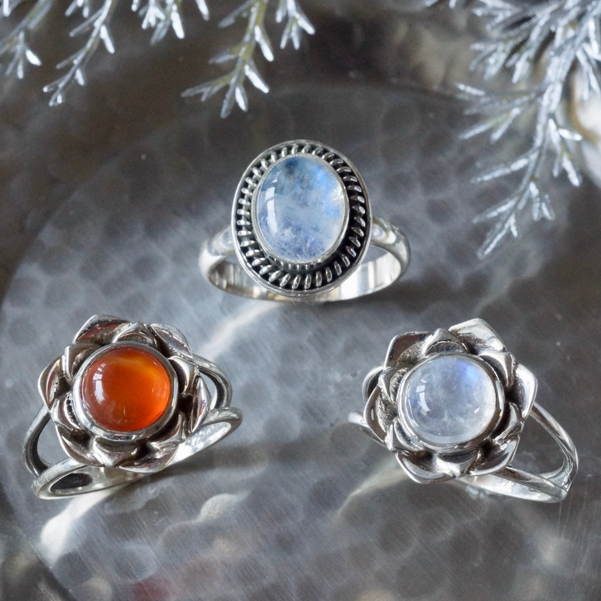 レインボームーンストーン カボションカット リング シルバー925 15号