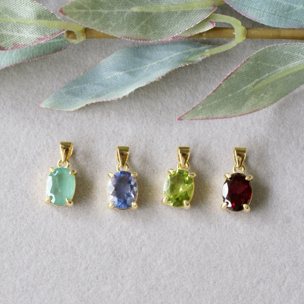 Handmade】グリーン エメラルド ペンダントトップ 18kゴールドプレー