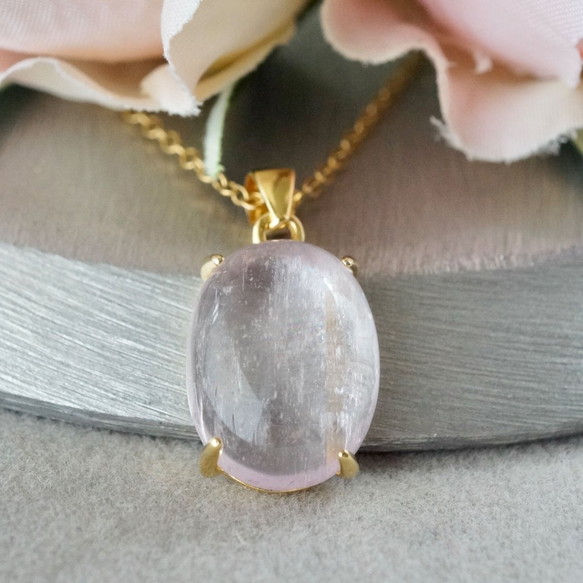 Handmade】ピンク クンツァイト ペンダントトップ 18kゴールドプレー