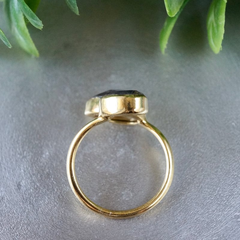 ラブラドライト ダブルしずくリング 18kゴールドプレーテッド シルバー