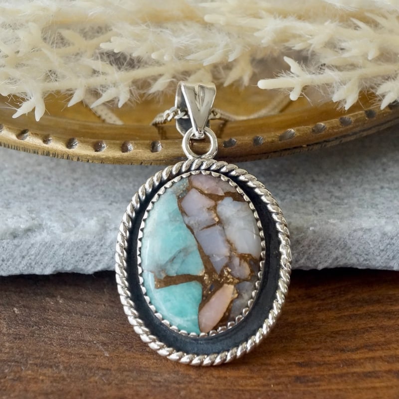 おみど様✴︎レッドヘマタイト✴︎コッパーアマゾナイト✴︎マクラメネックレス ピンクオパールコッパーアマゾナイト ペンダントトップ シルバー