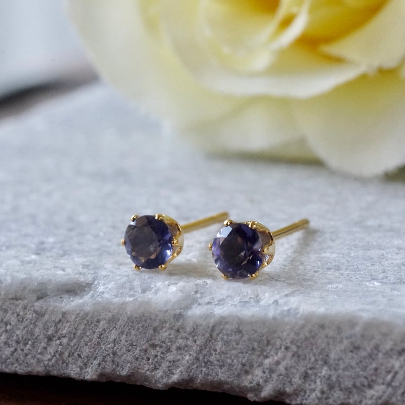 Handmade】ブルー アイオライト スタッドピアス サージカルステンレス 