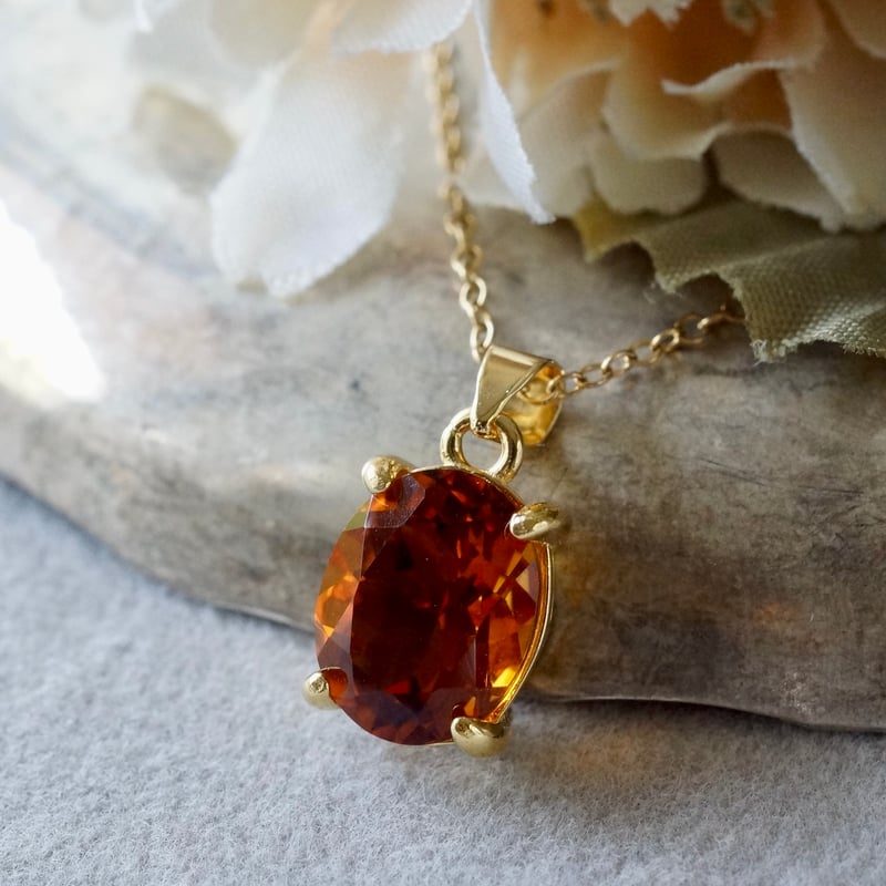 Handmade】濃いめ発色 シトリン ペンダントトップ 18kゴールドプレー