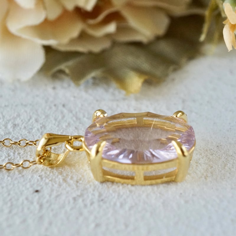 Handmade】ピンクアメジスト コンケーブカット ペンダントトップ 18k 
