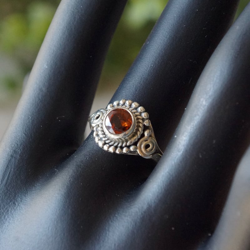 オレンジ ヘソナイトガーネット エスニックリング シルバー925 約9号