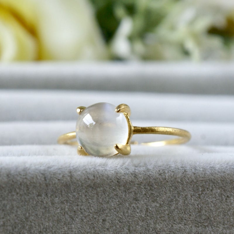 Handmade】ムーンストーンキャッツアイ 7号〜フリーサイズリング 18k