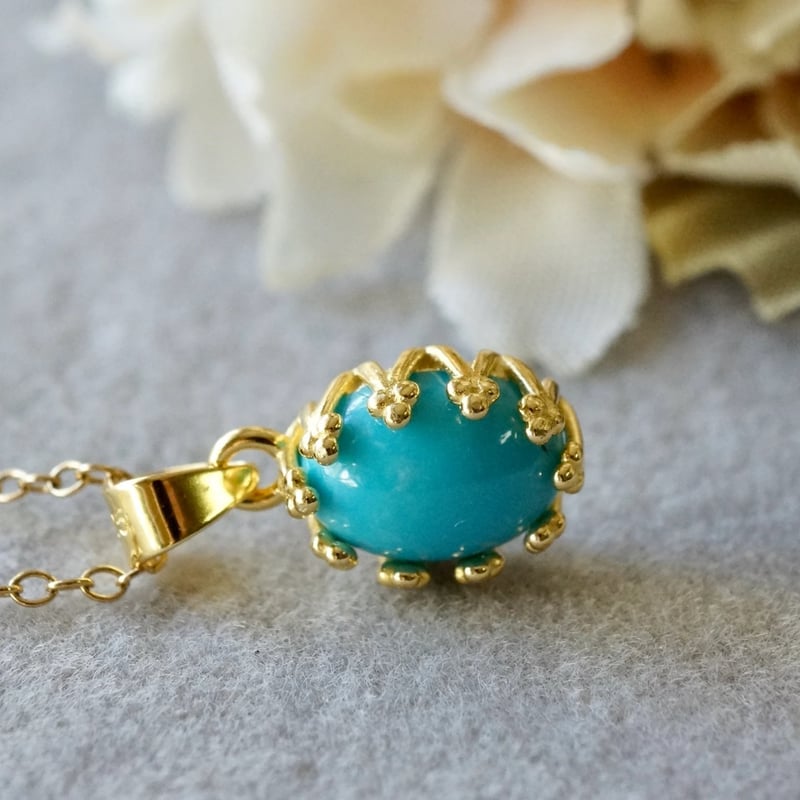 Handmade】アリゾナターコイズ クラウンモチーフ ペンダントトップ 18k