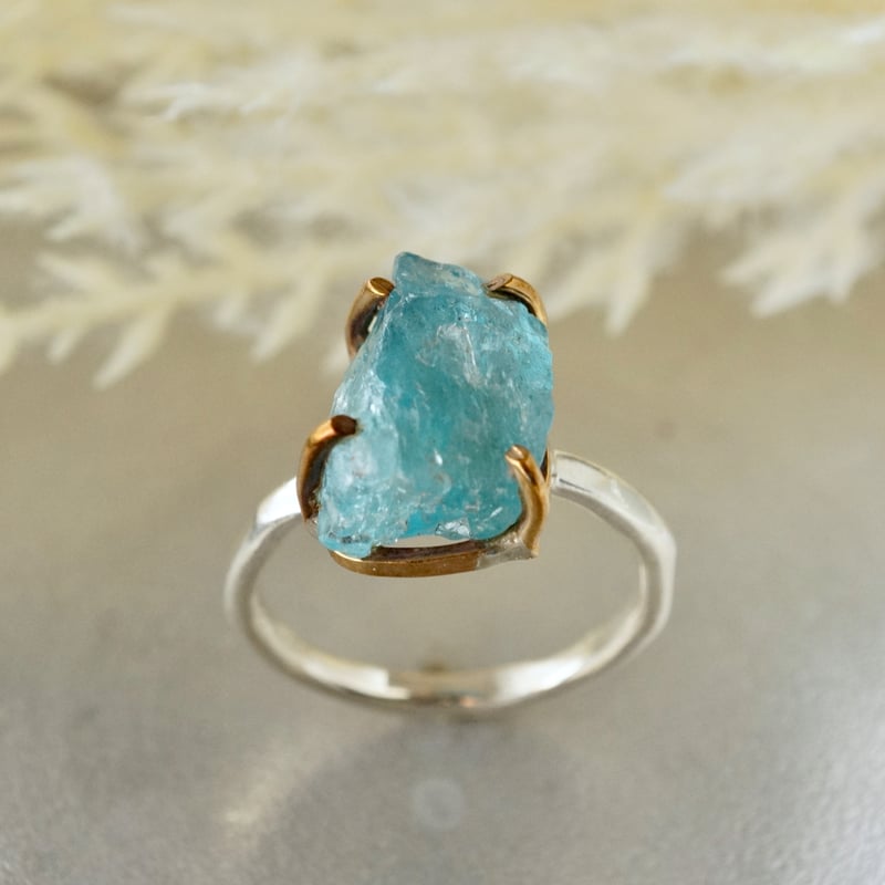 ブルー アパタイト ラフカット（原石）リング 14kゴールドプレー