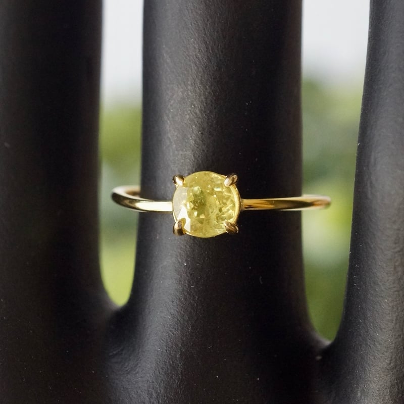 Handmade】イエローグリーン スフェーン 7号〜フリーサイズリング 18k 