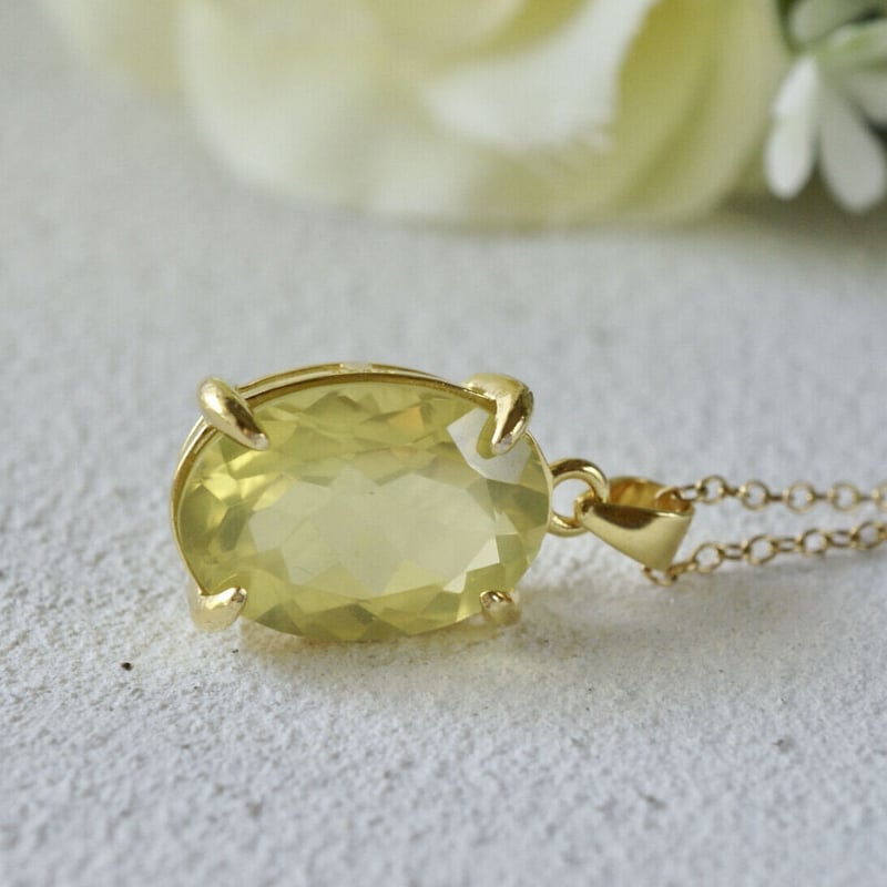 Handmade】濃いめ発色 レモンクォーツ ペンダントトップ 18k