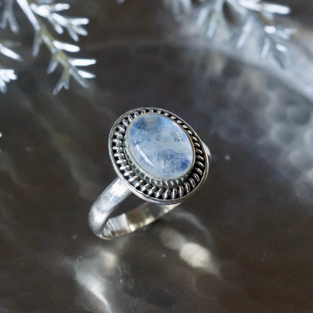 レインボームーンストーン カボションカット リング シルバー925 15号