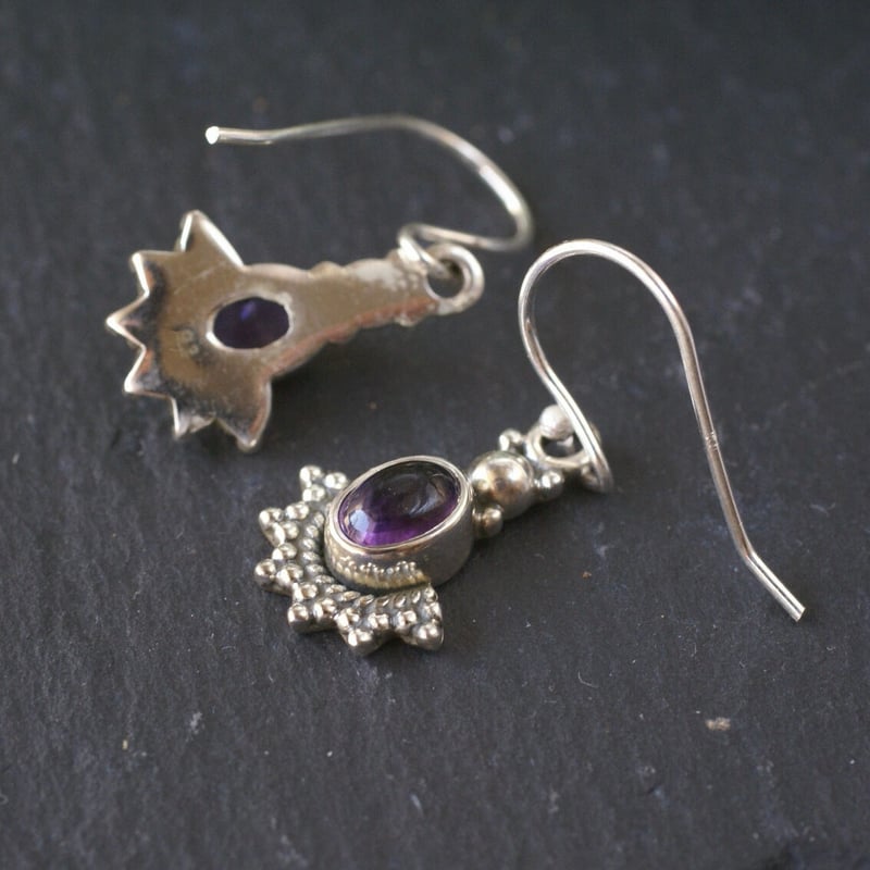 ○アメジスト エスニックフックピアス シルバー925 （sv-428-1