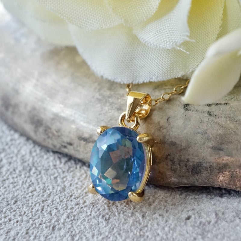 Handmade】ブルー ミスティッククォーツ ペンダントトップ 18k