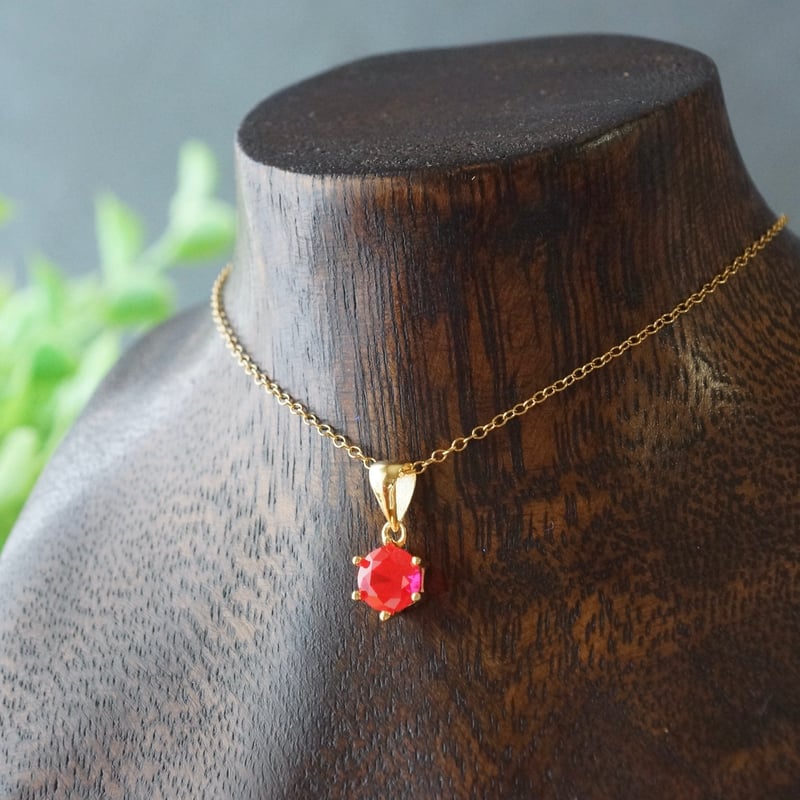 Handmade】合成ルビー ペンダントトップ 18kゴールドプレーテド