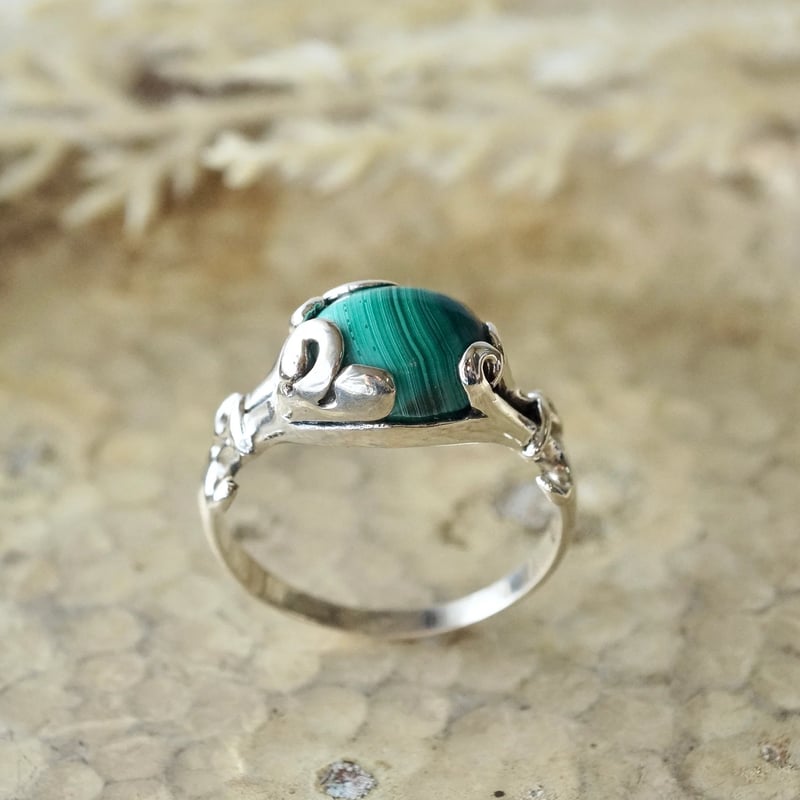 グリーン マラカイト エスニックリング シルバー925 約16.5号（sv-726