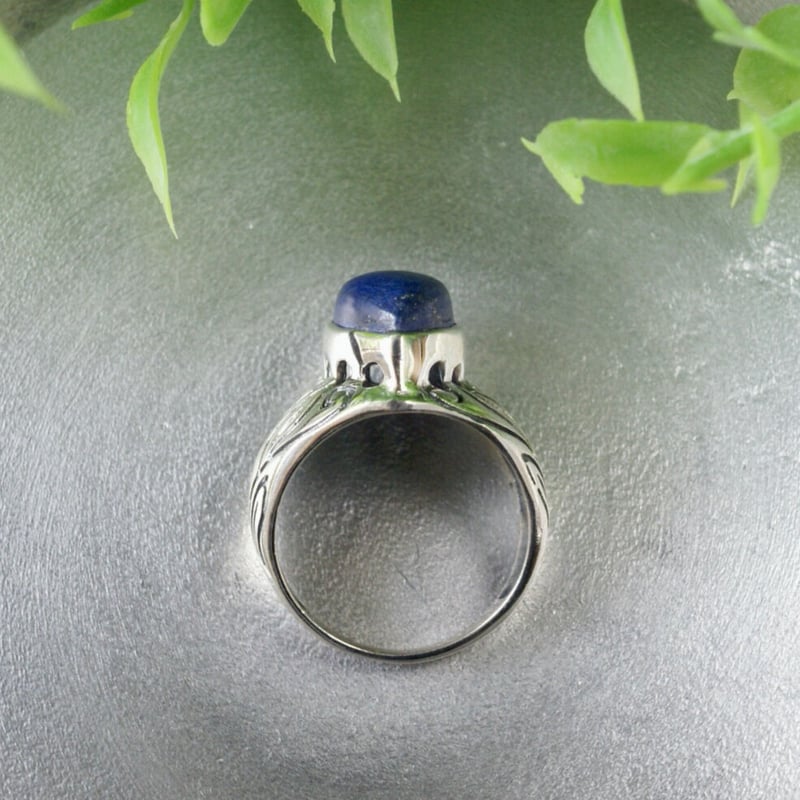 ブルー ラピスラズリ リーフモチーフリング シルバー925 約12号（sv