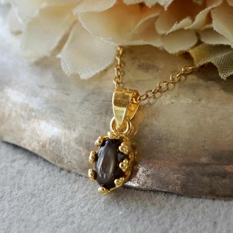 Handmade】ブラックスターサファイア ペンダントトップ 18kゴールド